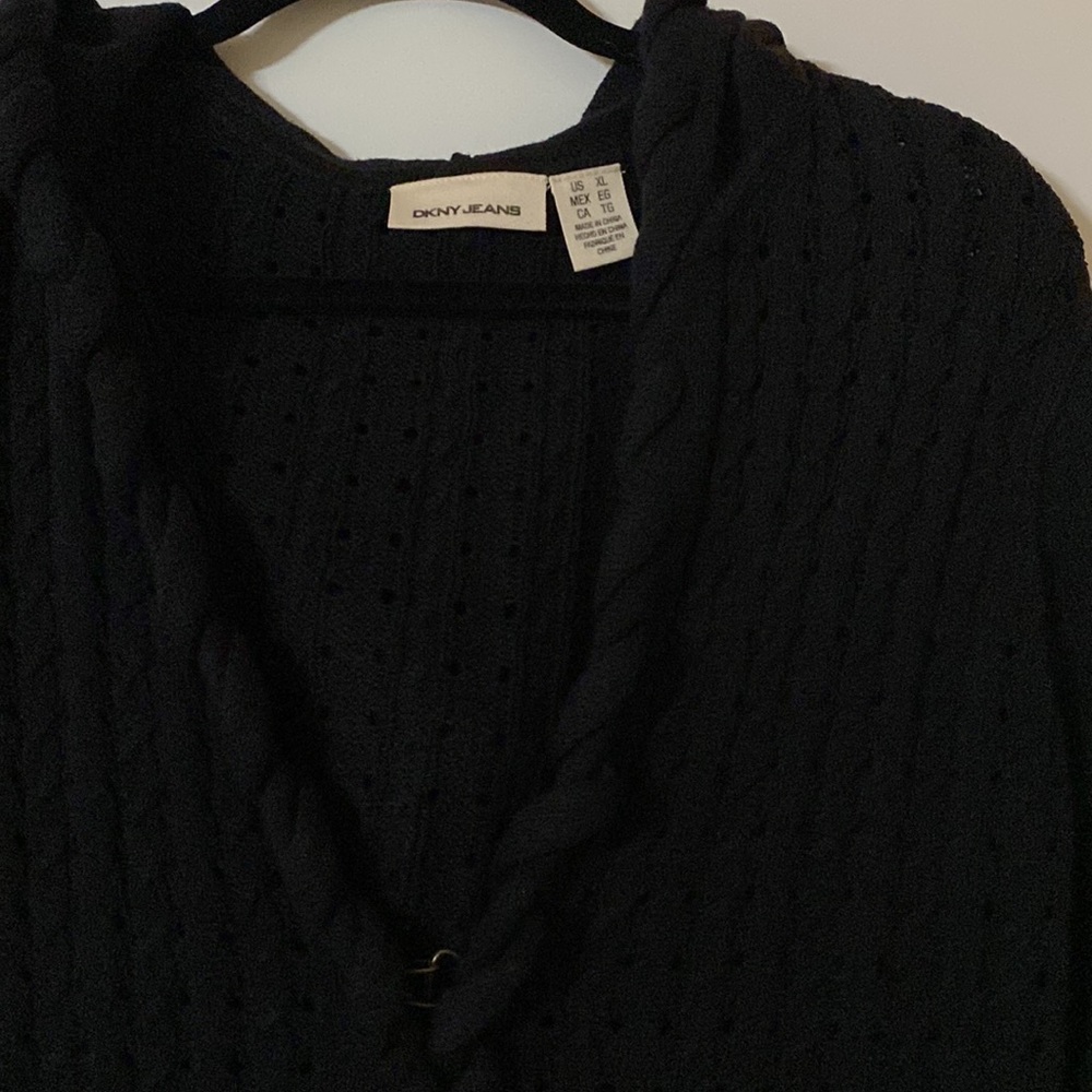 Dkny Jeans Hooded V Neck Cable Sweater